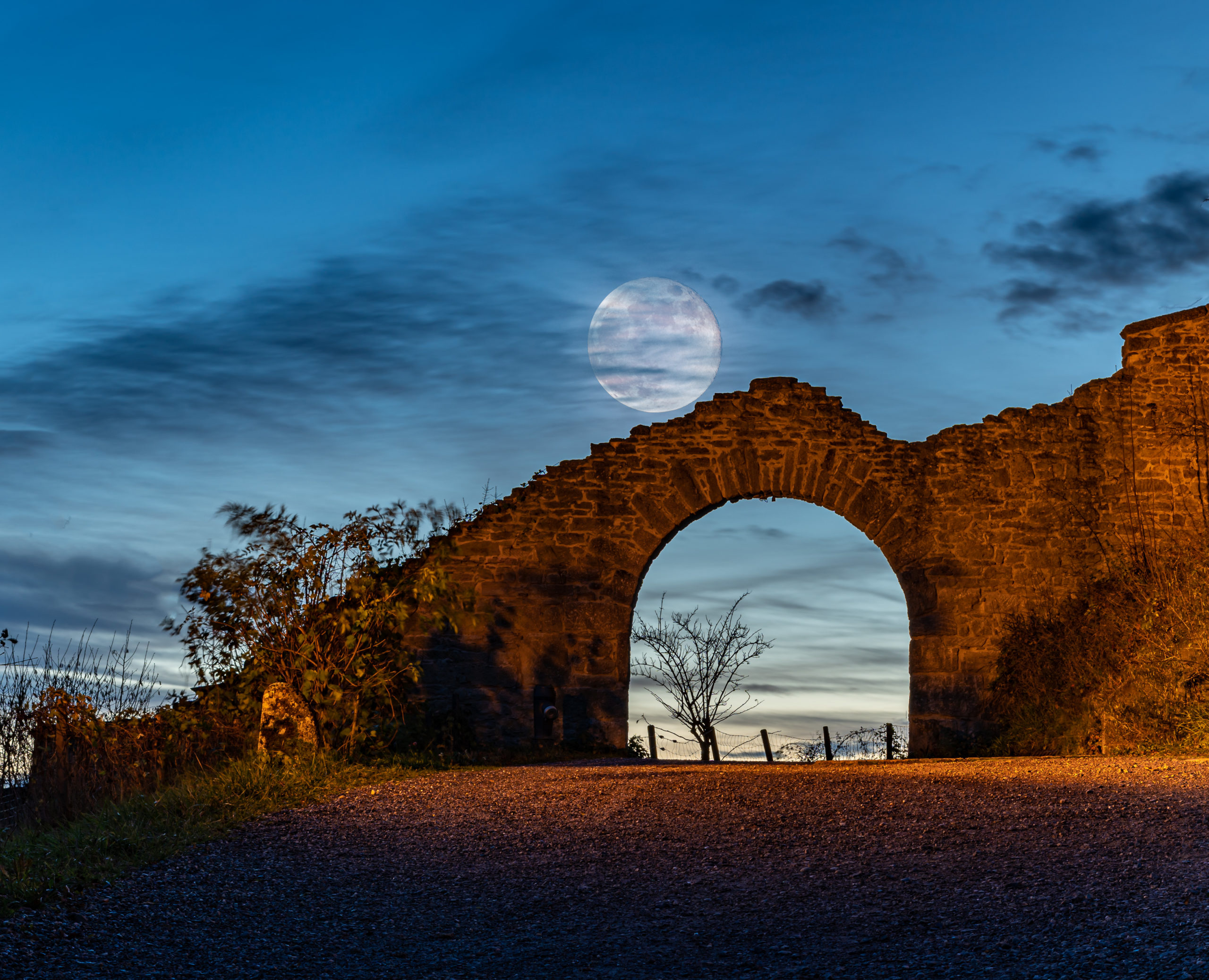 Archway with Moon - Lenzburg Castle at Night: Archway with Moon. 