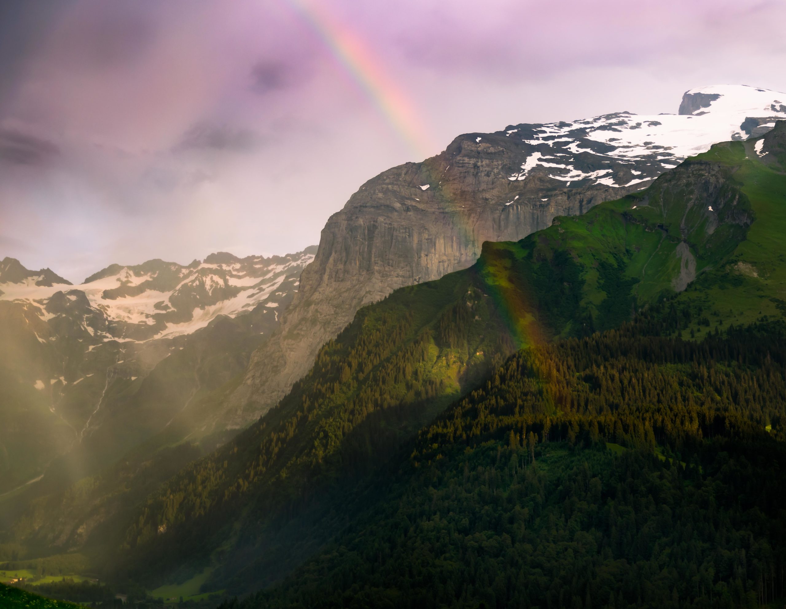 Rainbow and Mountains - Engelberg Scene with Mountains and Rainbow. 